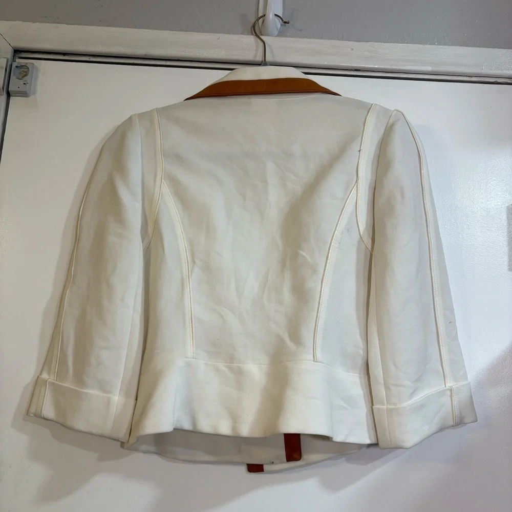Graeme Black Vintage Jacket Blazer Cream Bone Leather Trim Tan M Coastal Career